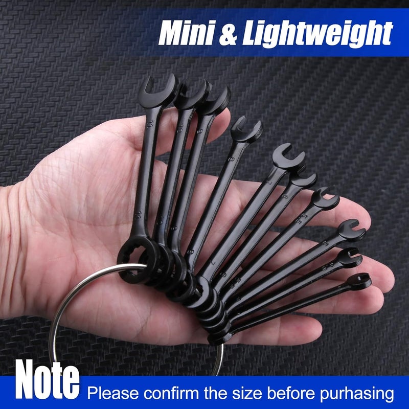 LEONTOOL Mini Wrench Set Metric 10-Piece Ignition Wrench Set, 4-11mm Open End and Box End Combination Wrenches, Super Thin Small Wrenches with Zipper Bag and Key Ring for Small Fasteners, Black - Image 5
